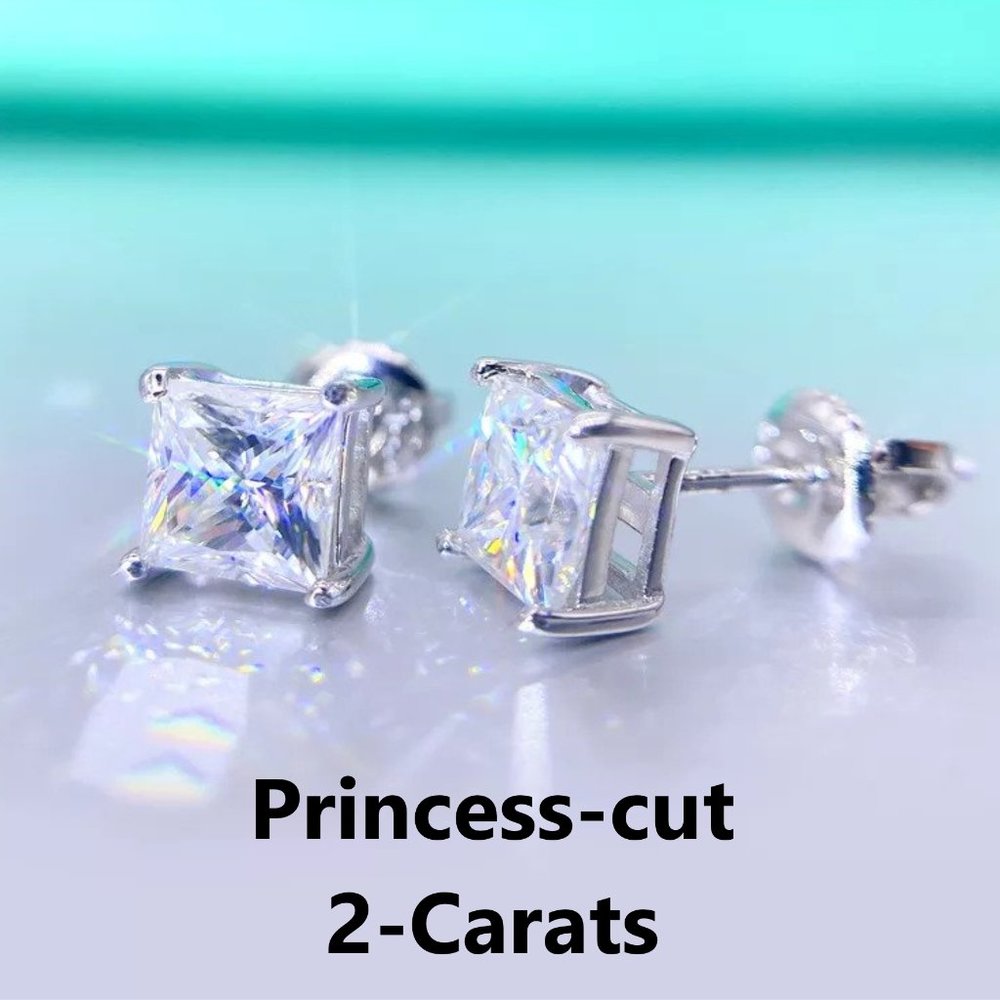 2-Carat tw GRA Certified Moissanite D VVS1 Princess Cut Stud Earrings Screwbacks - Picture 3 of 8